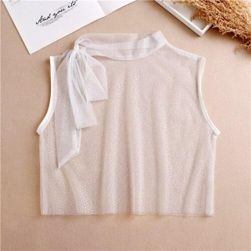 2020 Women Embroidery Hollow Mesh Lace Flower Neckline Lady Basic Fake Collar Detachable False Collar Pullover Lapel Blouse Tops