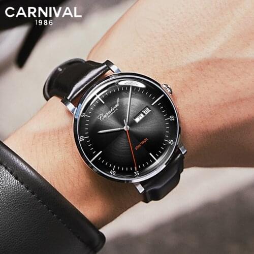 2021 Switzerland CARNIVAL Luxury Men Automatic Watch Sapphire MIYOTA Movement Calendar Waterproof Leather Band Relogio Masculino