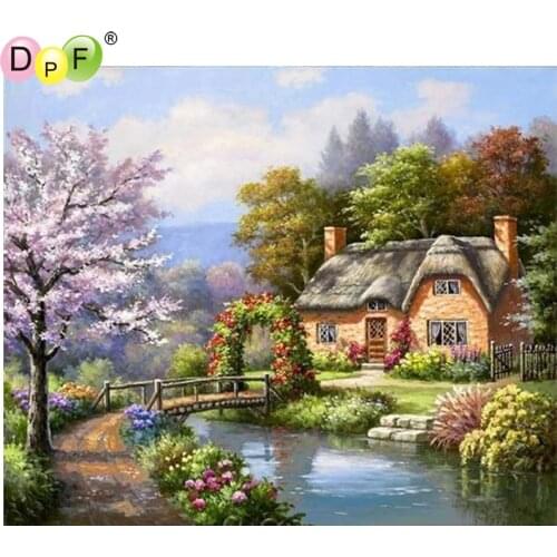 DPF Small forest house 5D diamond painting cross stitch home decor diamond embroidery crafts wall painting diamond mosaic square