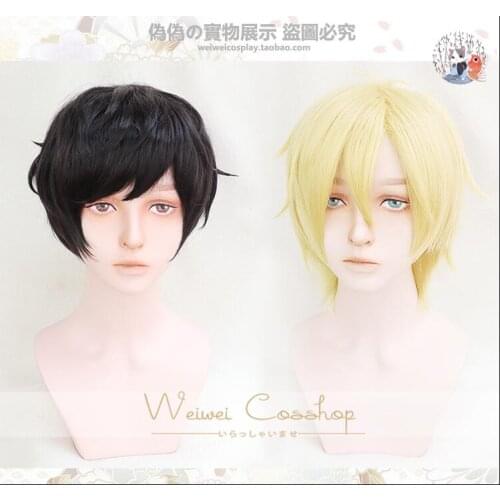 Anime Halloween Banana Fish Aslan Jade Callenreese Eiji Okumura Cosplay Wig Blonde/ Black Hair Role Play + Wig Cap