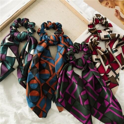 Bowknot Elastic Hair Ties Female Plaid Print Hair Ribbon Women Multifunction Scarf Hair Accessories Chiffon Ponytail Scrunchies
