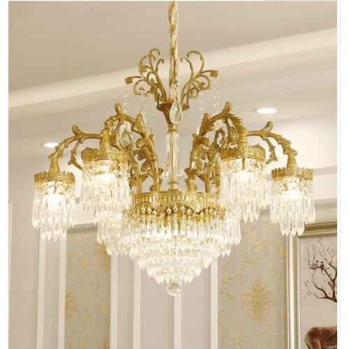 Free Shipping Copper D75cm H73cm Crystal Chandelier Hanging Lamp Bronze E14 LED AC Lighting Fixture Lustre Suspension Lighting
