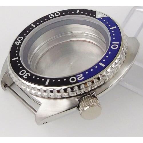 45mm Black Blue Rotating Bezel stainless Watch Case fit for NH35 NH35A movement Watch