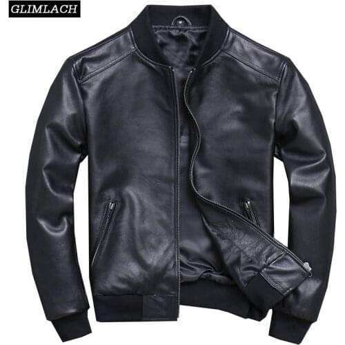 Black Aviation Genuine Leather Bomber Jacket Men Pilot Sheepskin Real Leather Jacket Slim Large Size 5XL Coats Veste Cuir Homme