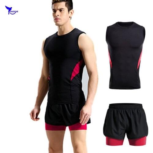 2 Pieces Anti-sweat Sleeveless Bodybuilding Running Set Quick Dry Breathable Gym Fitness Elastic Sportswear Jogging Sport Suits