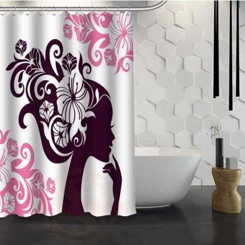 Custom Hand-painted Beauty Shower Curtain With Hooks High Defintion Printing Fabric Shower Curtain for Bathroom