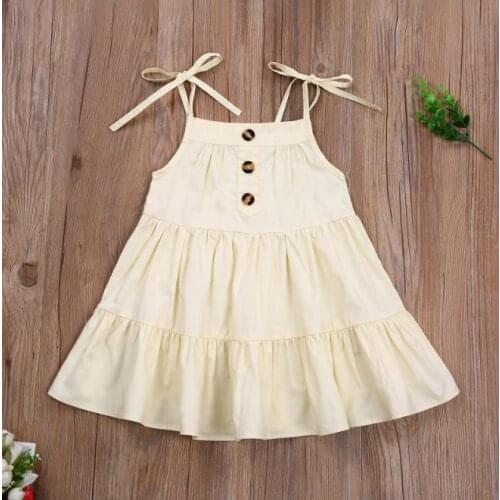 Summer Girls Dress Baby Girls Sleeveless Strap Solid Color Sling Button Cake Layered Casual Dresses Sundress