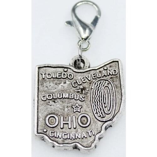 Hot selling 10pcs American OHIO state map dangle charms lobster clasp charms DIY pendant bracelets charms accessories