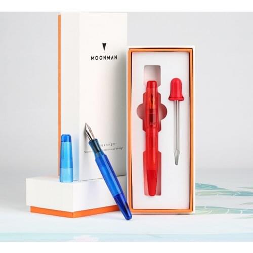 NEW Moonman C2 Dropper Fountain Pen Fully Transparent Iridium F 0.5mm Golden/Silver Nib Large-Capacity Ink Storing Fashion Pen