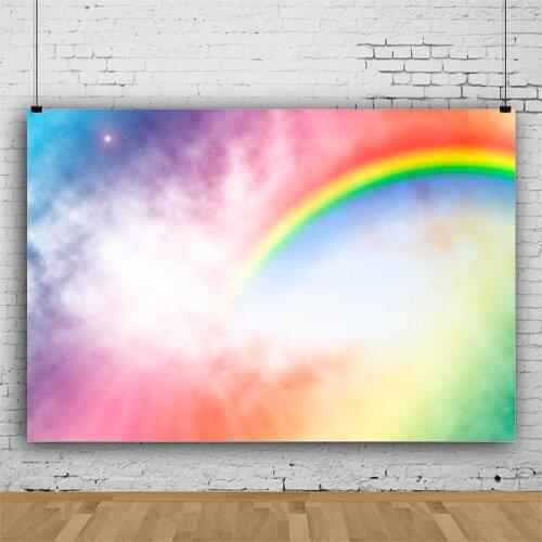 Cartoon Backdrop Peach Colorful Clouds and Rainbow Photography Background Baby Shower Celebration Photo Booth Studio Decor