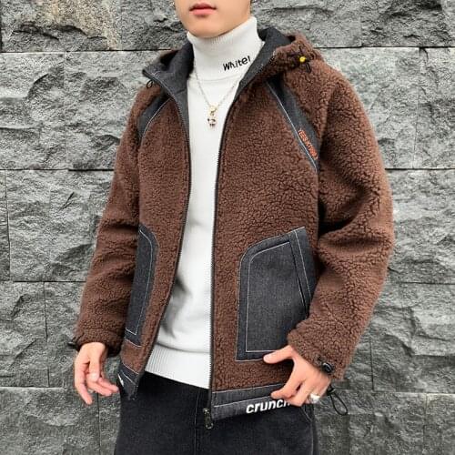 Mens Clothing 2020 Winter Cotton Clothing Trendy Brand Hooded Raglan Lamb Wool Outdoor Sports Color Matching Cotton Coat Men