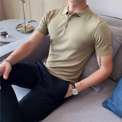 8Colors Summer Short Sleeve Ice Silk Men Polo Shirts Business Fashion Turn Down Collar Slim Fit Casual Knitted Tee Shirt Homme