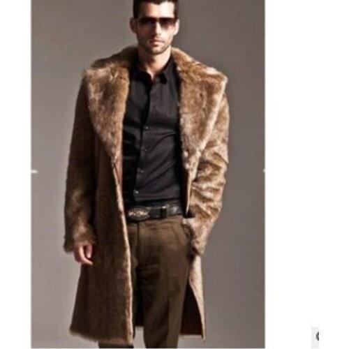 B Men Fur Coat Winter Faux Fur Outwear On One Sides Coat Men Punk Parka Jackets Long Leather Overcoats Genuine Faux Fur Clothing