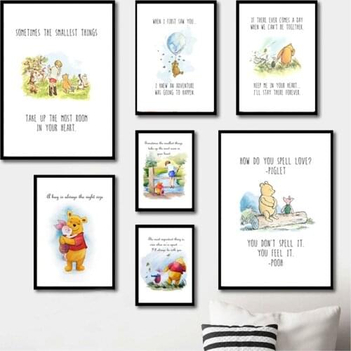 New Classic Winnie The Pooh Quotes Canvas Painting Nordic Posters And Prints Baby Shower Nursery Decor Cartoon Wall Art Pictures
