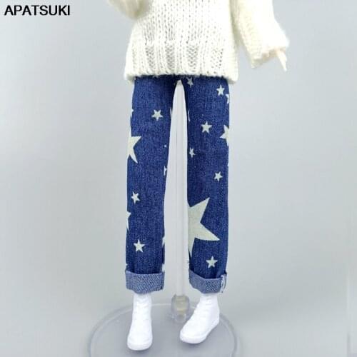 Star Blue Jeans Pants Dolls Clothes For Barbie Doll Outfits Trousers Casual Wears 1/6 BJD Dollhouse Accessories Kid Toys