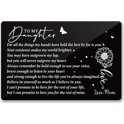 To My Daughter Gift From Mom Engraved Metal Wallet Card Inserts For Her,Inspirational Graduation Christmas Gifts DIY(Black)