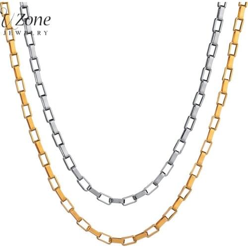 UZone Simple Stainless Steel Box Chain Necklace Personality Gold Curb Cuban Link Chain 18 Inch 20 Inch 22 Inch 24 Inch Necklaces