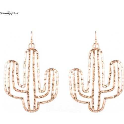 Banny Pink Wild Free Cactus Dangle Earrings For Women Ethnic Hollow Geometric Drop Earrings large Metal Plant Earrings Brincos