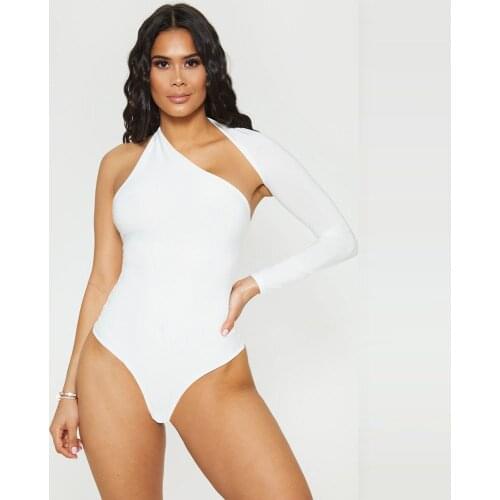 ShiMai Sexy Bodysuit One Shoulder Women Long Sleeve Party Club Hollow Out Backless Bodycon Jumpsuit Ladies Streetwear Body Romp