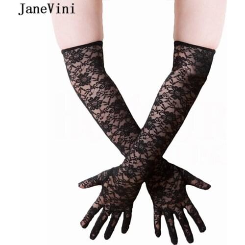 JaneVini 2018 Vintage Black/White Full Finger Lace Long Bridal Gloves Elbow Length Women Wedding Accessories Guanti Sposa Lunghi