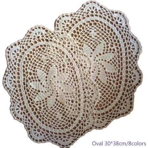 Vintage oval lace cotton table place mat pad Cloth crochet placemat cup mug wedding tea coffee coaster Christmas doily kitchen