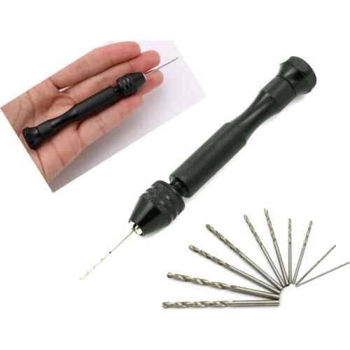 High Quality Mini Micro Aluminum Hand Drill With Keyless Chuck +10x High Speed Steel Twist Drills Rotary Tools Wood Drilling