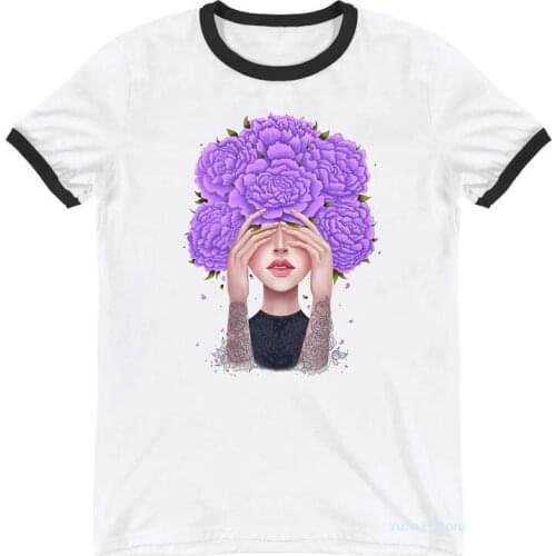 Fashion Girls With Flowers Print T-Shirt WomenS Clothing 90s Art Aesthetic Clothes Summer Fashion Tshirt Female Harajuku Shirt