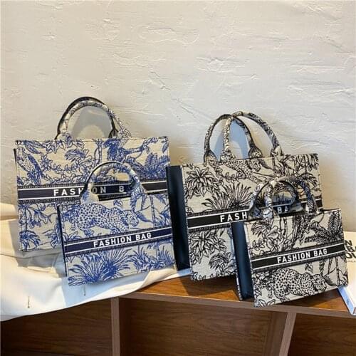 Top handle bags for Women 2021 Trend Canvas Shopper Bags With Short Handle Embroidery Large Capacity Tote Bag Portable Handbag