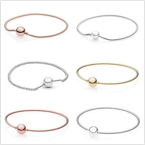 925 Sterling Silver Ball Clasp Suitable Essence Rose Gold Pan Bracelet Fit Women Bead Charm Diy Jewelry