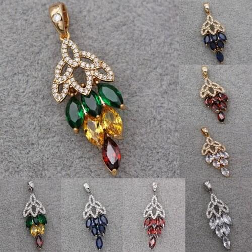 New Bohemian Oval Pendant for Women white Gold Plated Zirconia Red Green Necklace Pendant Fashion Wedding Jewelry Accessories