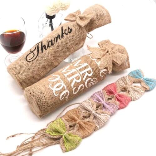 1 piece 12 * 30cm vintage jute linen bag red wine bottle set reusable bottle set wedding Christmas decoration gift wrap