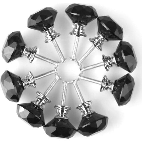 Diamond Shape Crystal Glass 30mm Kitchen Cabinet Door Drawer Knob Cupboard Dresser Wardrobe Pull Handle with Screws, 10pcs door