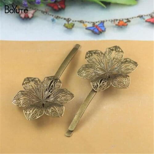 BoYuTe 20Pcs 40MM Filigree Flower Hair Clip Antique Bronze Plated Women Barrette Hair Accessories