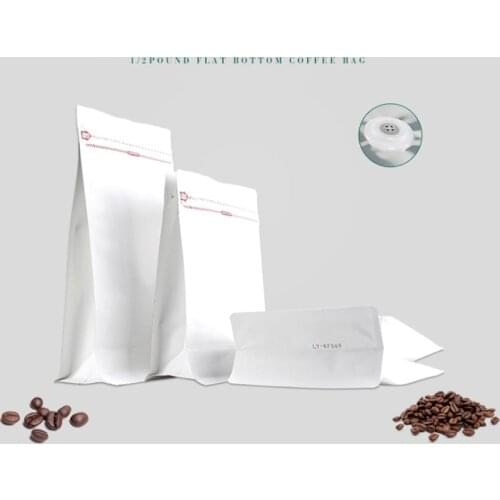 50pcs/lot White Kraft Paper Coffee Valve Ziplock Bag Stand-up Foil Coffee Beans Packaging Storage Bags
