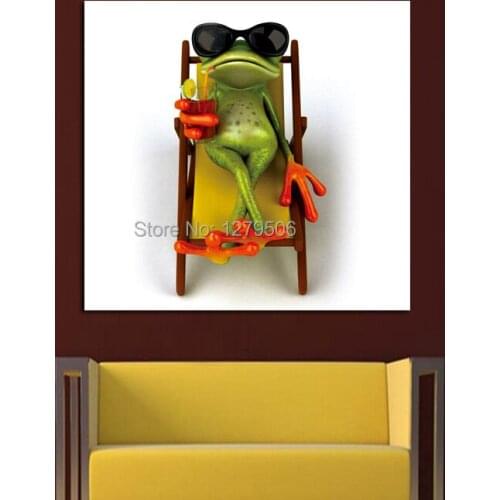 Handmade Abstract Modern Art Sunbathing Mr. Frog Abstract Decor Lovely Animal Oil Painting On Canvas For Living Room Decor