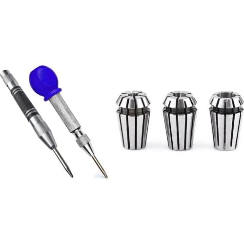 2 Pcs Automatic Center Punch Center Hole Punch & 3 Pcs High Precision CNC ER11 Clamp
