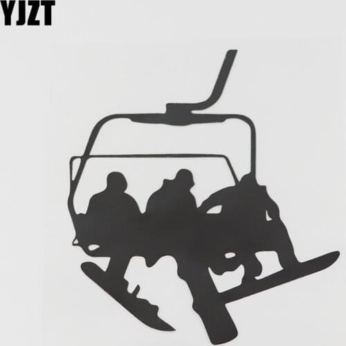 YJZT 12.9CMX14.8CM Mountains Ski Snowboarding Lift Vinyl Car Sticker Black/Silver 8A-0637