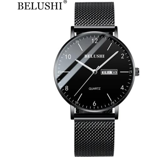 BELUSHI Watch Men Luxury Stainless Steel Business Quartz Watches Casual Waterproof Wristwatch reloj hombre relogio masculino