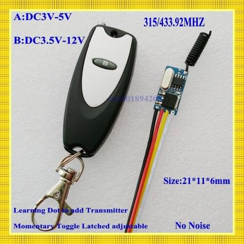 DC3.6V-DC12V miniature Receiver DC3.7V 4.5V 5V 6V 9V 12V Mos Receiver without Relay no sound Remote Control Switch Learning M4T4