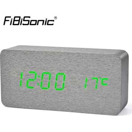 FiBiSonic Wooden Wood Alarm Clocks with Temperature Watch Voice Activated Led Digital Table Alarm Clocks