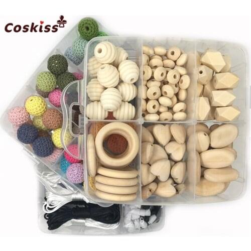 Wood Hearts Spiral Beads Oblong Geometric Wood Beads Mix Color Crochet Beads Breakaway Safety Clasp For Baby Teether Necklace