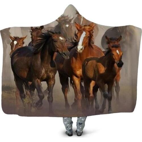 Gallant Horse 3D Printing Throw Hooded Blanket Wearable Warm Fleece Bedding Office Quilts Soft Adults Travel 05