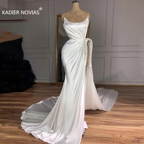 Kadier Novias Long Mermaid White Satin Modern Wedding Dresses 2021 Custom Made Bridal Gowns Gelinlik 2021