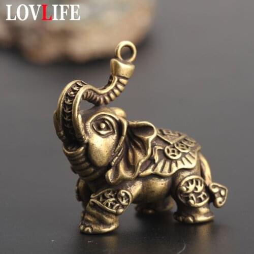 Copper Auspicious Elephant Keychain Pendant Vintage Brass Metal Animal Key Chains Ornaments Keyrings Pendants Key Rings Jewelry