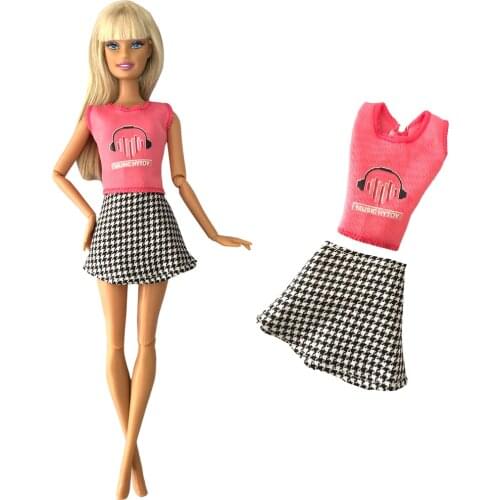 NK 1Pcs Doll Mini Skirt Modern Fashion Shirt +Grey Skirt For Barbie Doll Accessories Child Toys Girl' Gift 272J 6X
