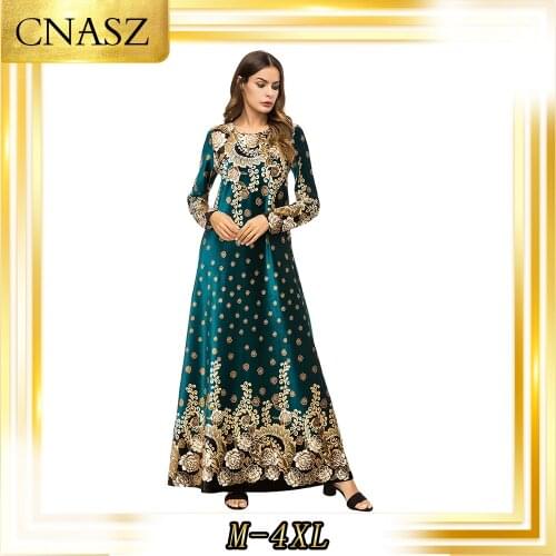 Muslim Dress Islamic Clothing 2019 Moroccan Kaftan Gown Fashion Simple Boutique Abaya Autumn Print Musulman Femme Dress