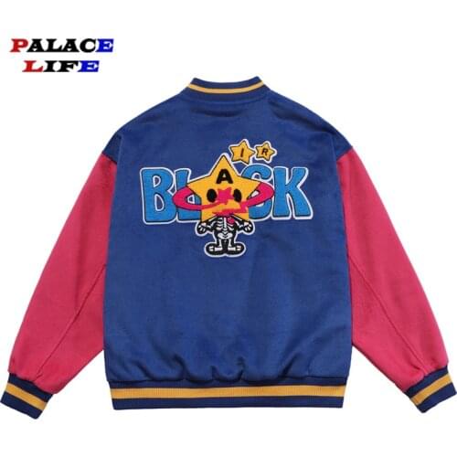 Men Baseball Jacket Coat Star Skull Embroidery Varsity Jacket Hip Hop Patchwork Oversized 2021 Autumn Unisex Casual Bomber Coat