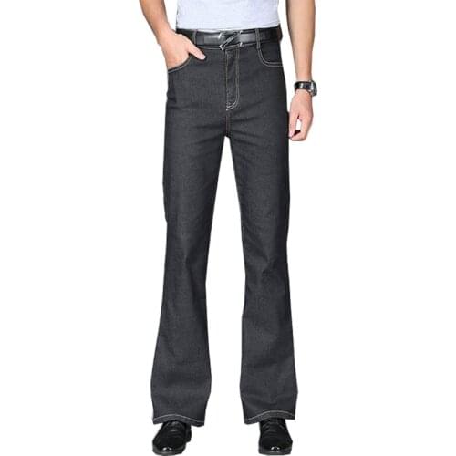 Mens Big Flared Jeans Boot Cut Leg Flared Loose Fit High Waist Male Designer Classic thin Denim Jeans Black Jeans