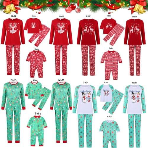 2021 New Christmas Family Matching Pajamas Set Adult Kids Sleepwear Suit Baby Romper Mother Daughter Clothes Women Men Baby Suit