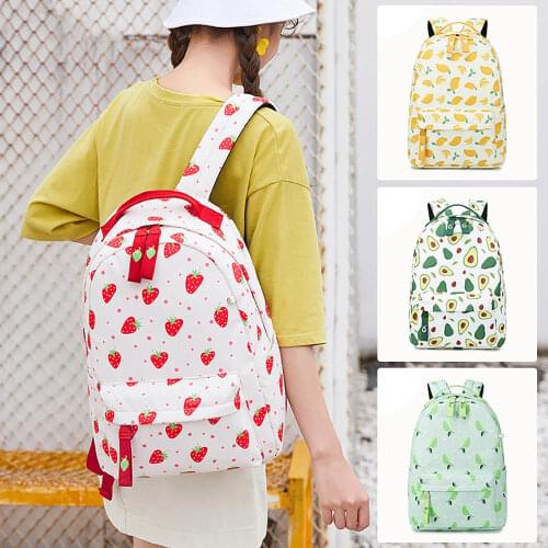 2021 New Fruit Print Backpack Fashion Lady Strawberry Mango Campus Middle School Student School Bag Leisure Breathable Backpack